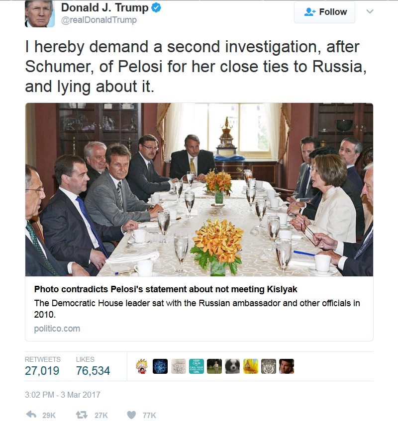 Trump Trolls Pelosi about Russian Meeting Lie